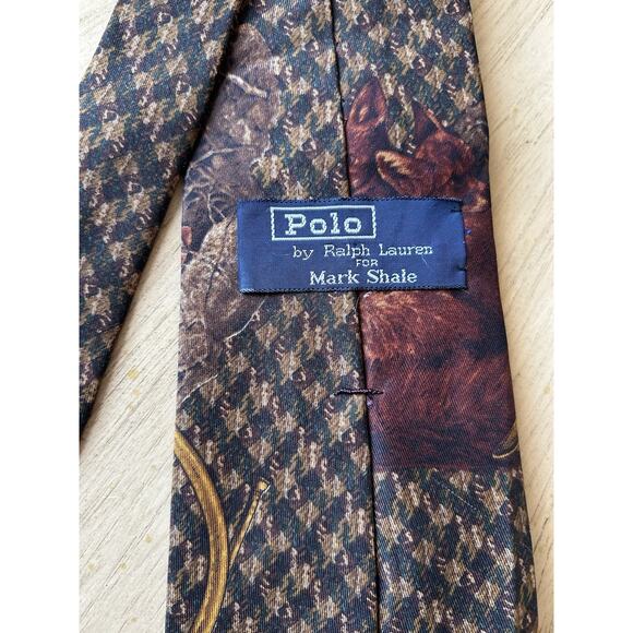 "Polo Ralph Lauren Houndstooth Fox Hunting Horn Silk Tie" VTG Preppy 80s Polo - Picture 3 of 7